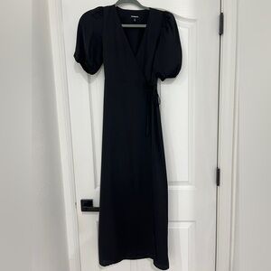 Express Black Puff-Sleeve Wrap Maxi Dress